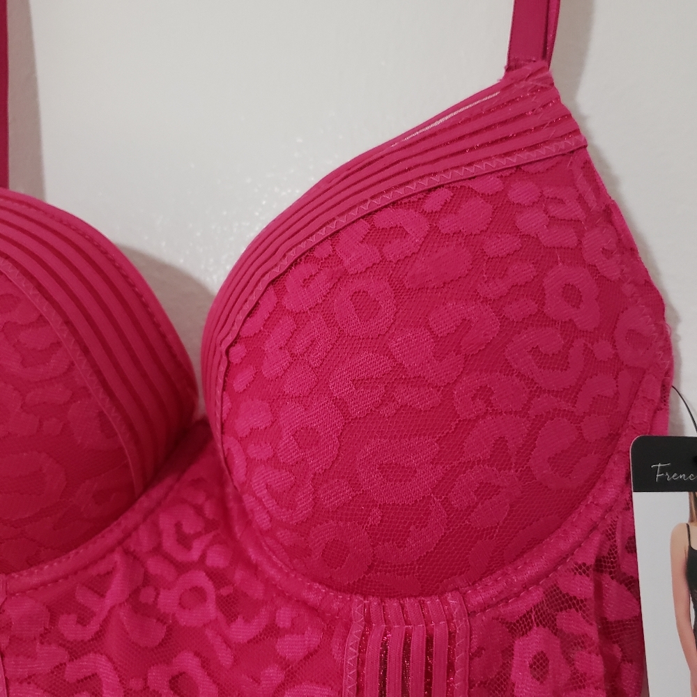 FRENCH AFFAIR Push Up BodySuit Lacey Cheetah Print Pink - Picture 7 of 16